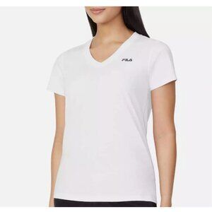 FILA Womens White  V-Neck Shirt Short Sleeve